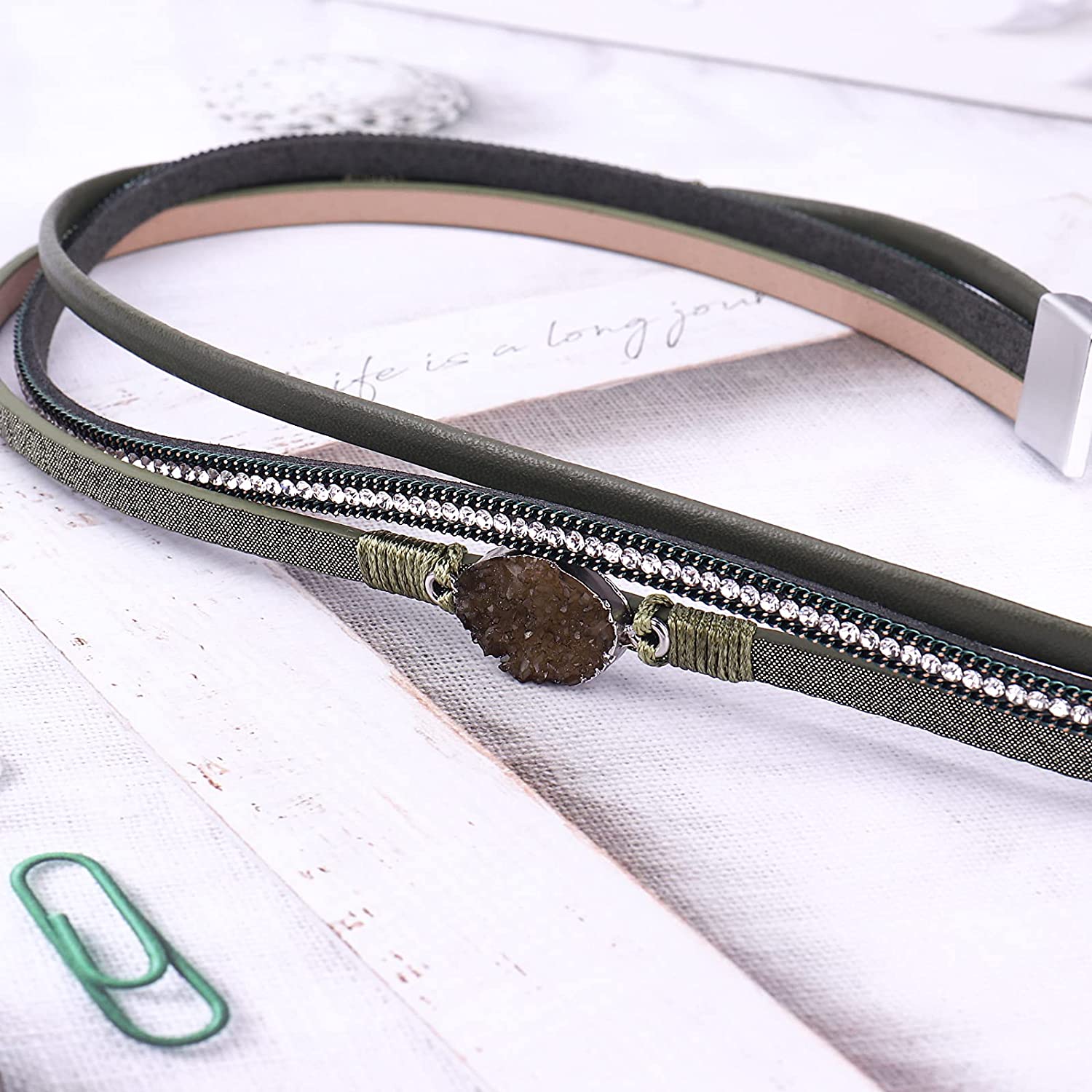 FANCY SHINY Leather Wrap Bracelet Boho Cuff Bracelets Crystal Bead Bracelet with Magnetic Clasp Jewelry Gifts for Women Teen Girls - Image 4